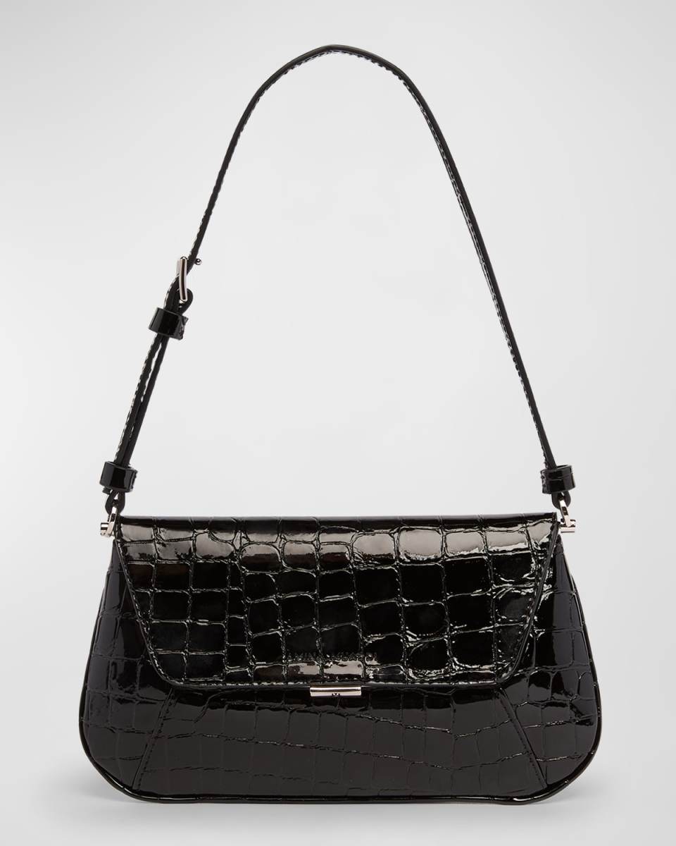 Ami Mini Frame Croc-Embossed Shoulder Bag